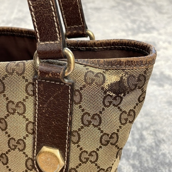 Gucci Monogram GG Small Charmy Tote Bag Brown Bolt Hardware Accent Luxury - Picture 11 of 17